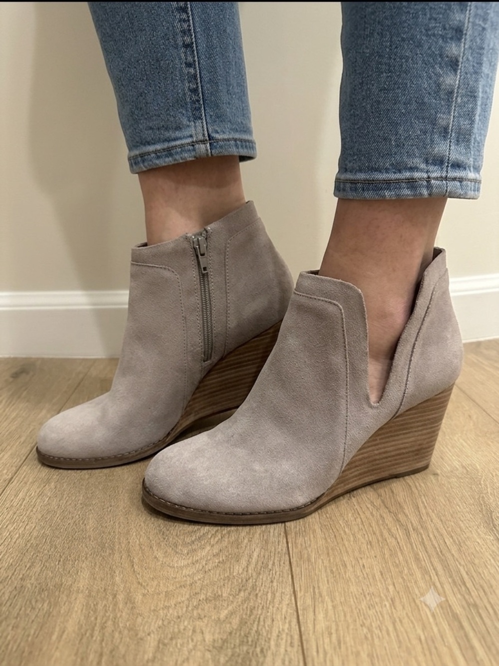 Lucky Brand Taupe Suede Wedge Ankle Booties - Worn Once - Size 10